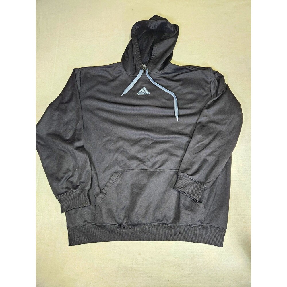 Men's 2XL Adidas Pullover Moisture Wicking Hoodie Black Long Sleeve Athletic EUC